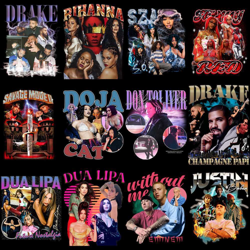 54 Music POP HIP-HOP Artists Pack Bootleg Designs Bundle PNG