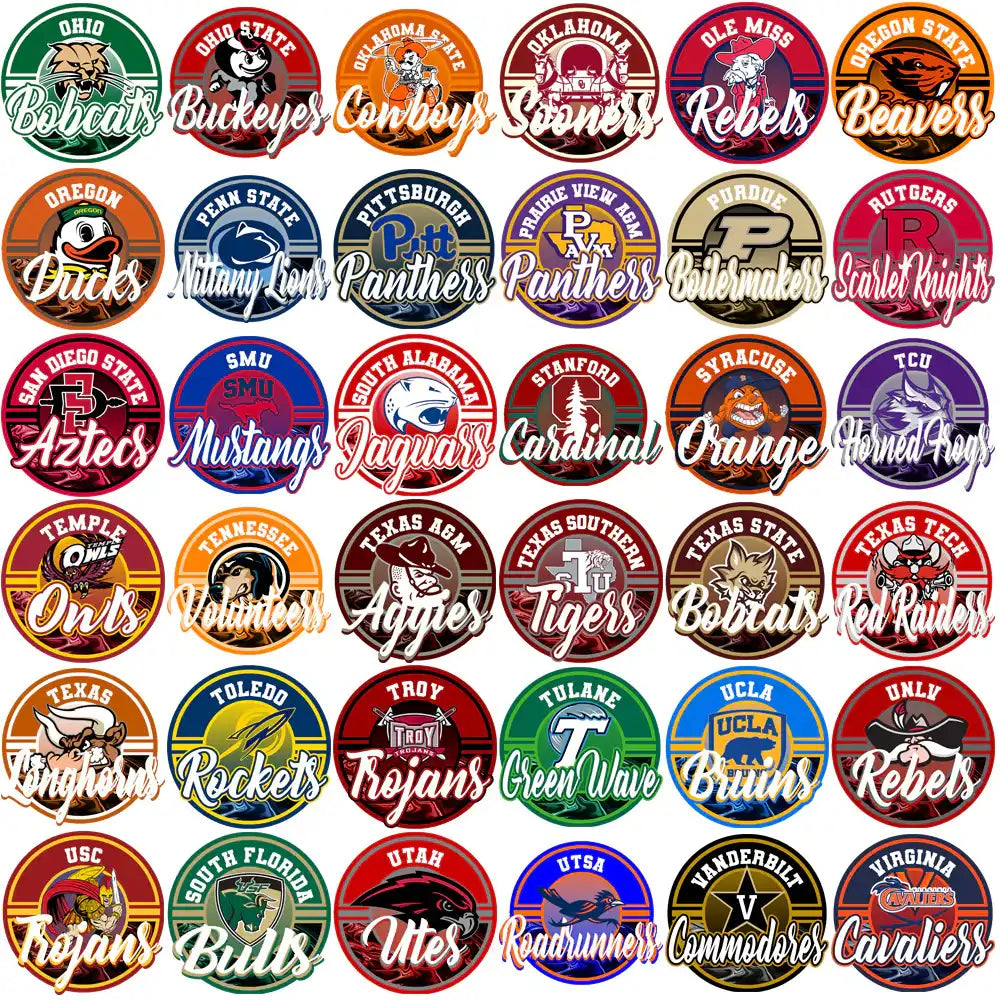 College sports team logos for DTF/DTG and embroidery designs, print-ready PNG, SVG, PES