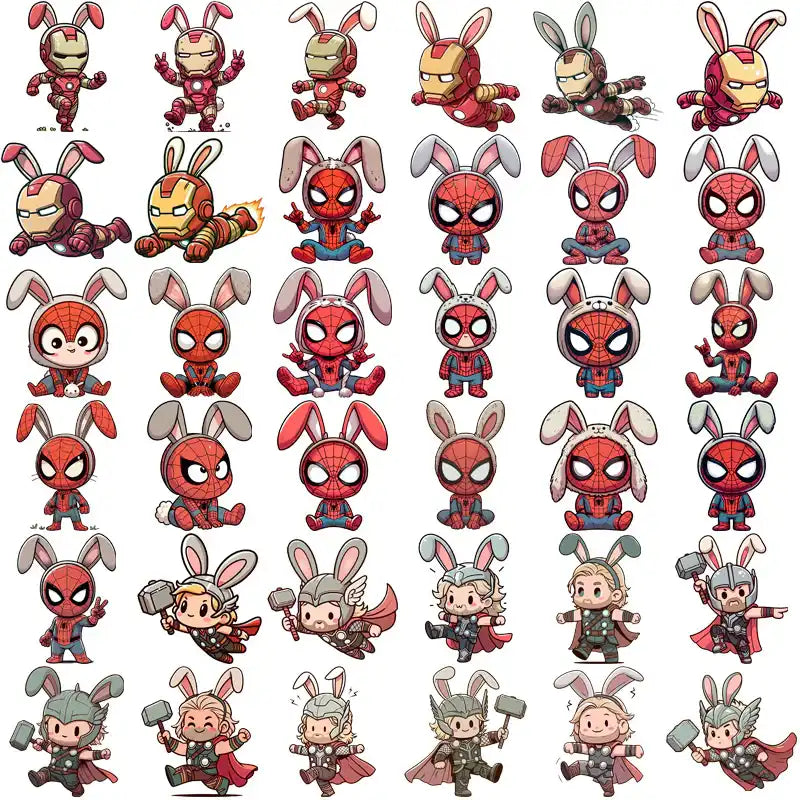 Cute Easter bunny superhero designs for DTF/DTG, embroidery, and tumbler wraps