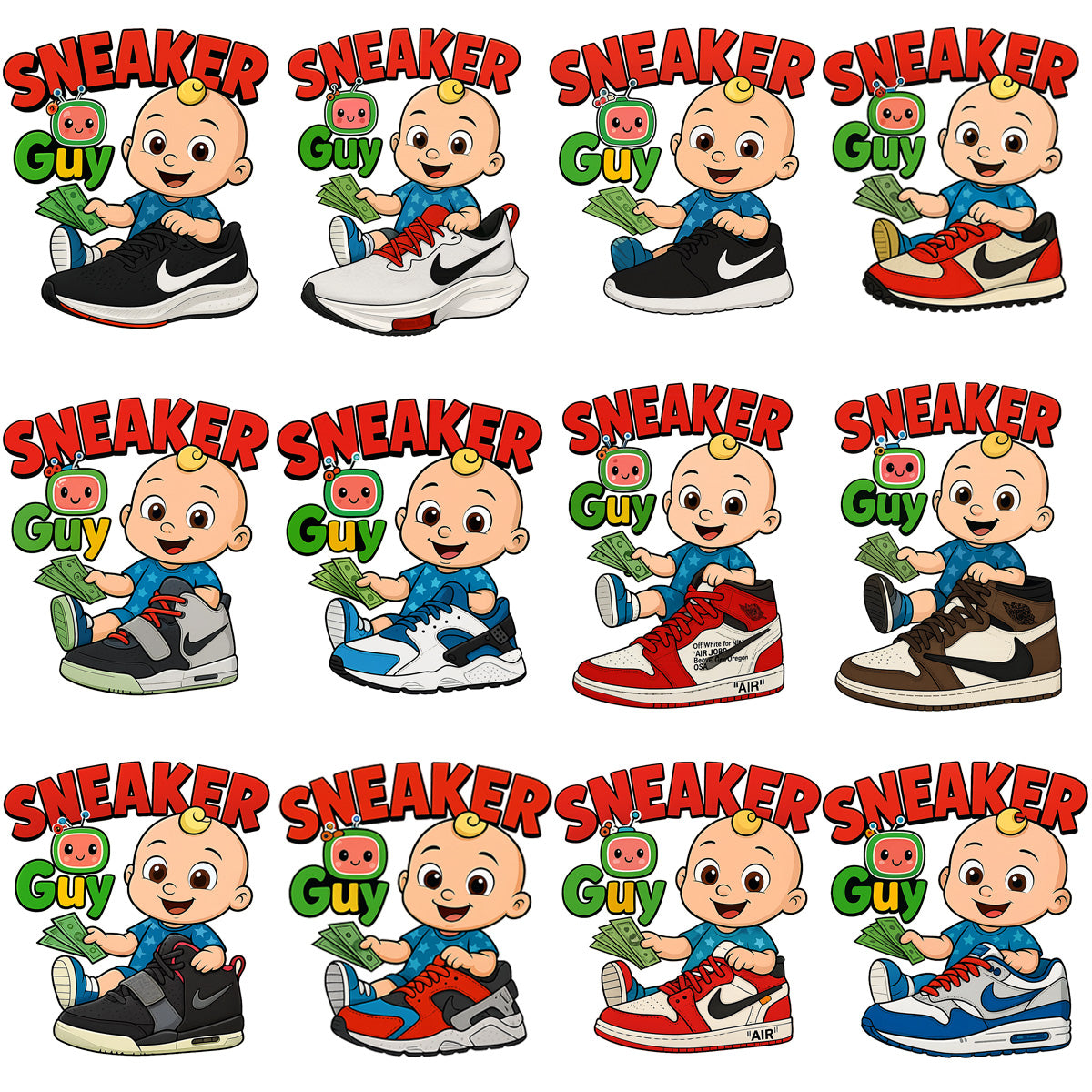 44 Shoes Swoosh Sneaker Guy Baby Boy Cocomelon Designs Bundle PNG