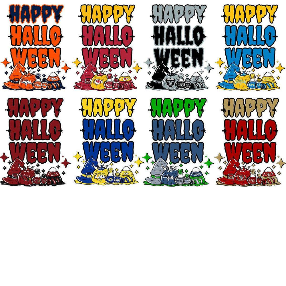 Happy Halloween NFL team designs for DTF, DTG, embroidery, tumbler wraps — print-ready PNG, SVG, PES