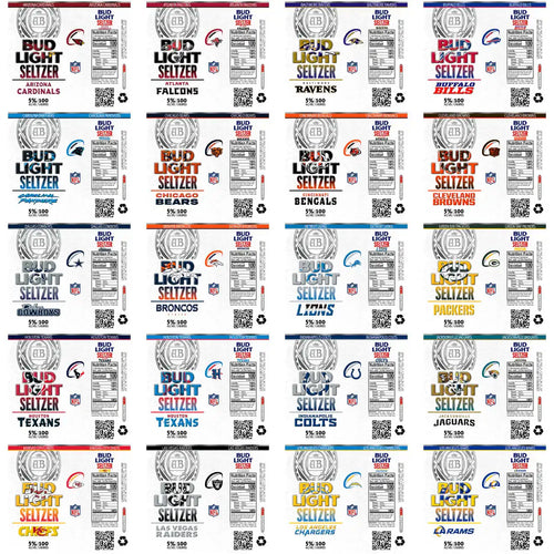 NFL Bud Light Seltzer can labels for 32 teams, print-ready PNG designs for DTF/DTG, embroidery, tumbler wraps