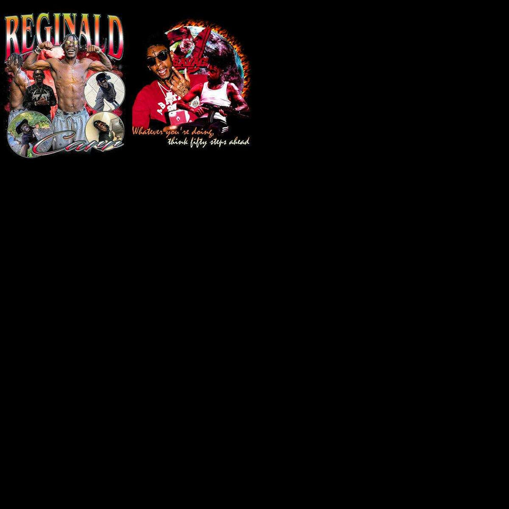 Reginald Carr t-shirt design with collage photos, bold text, and motivational quote for DTF/DTG printing