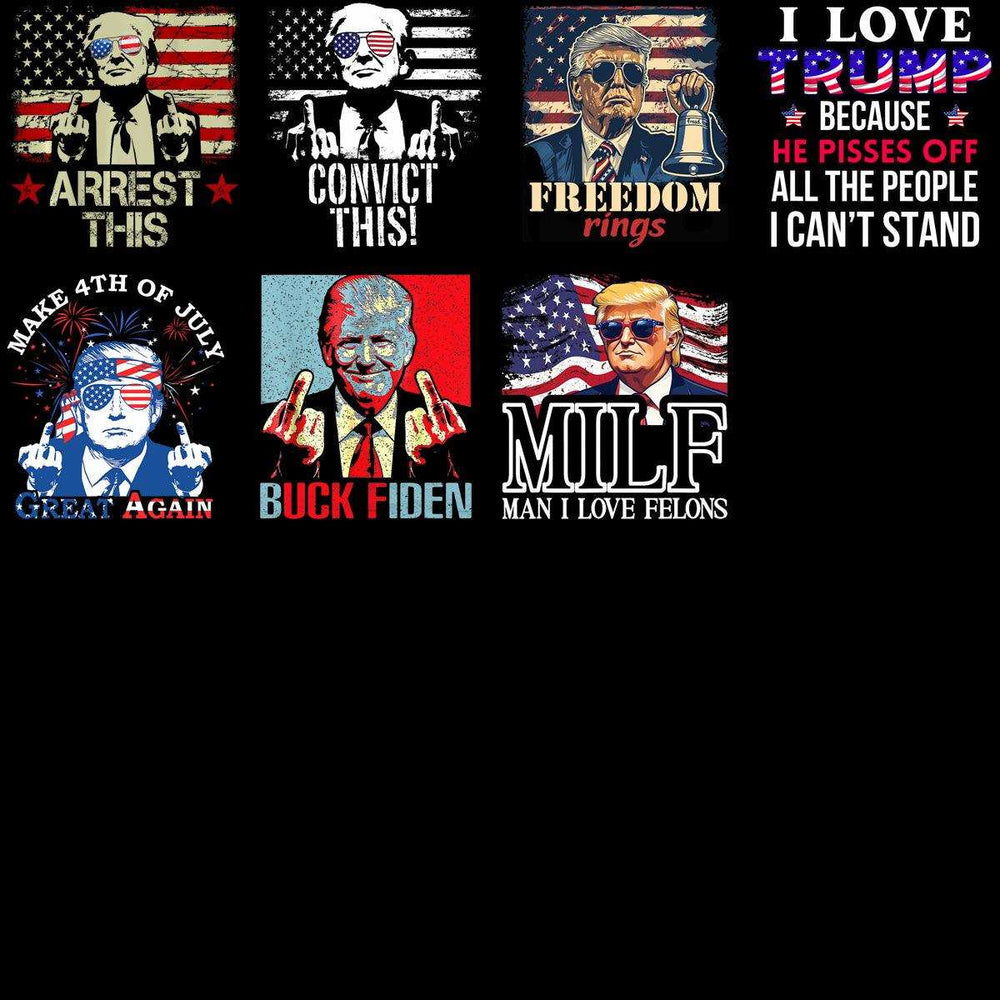 Political t-shirt designs with bold slogans and American flag themes for print-on-demand