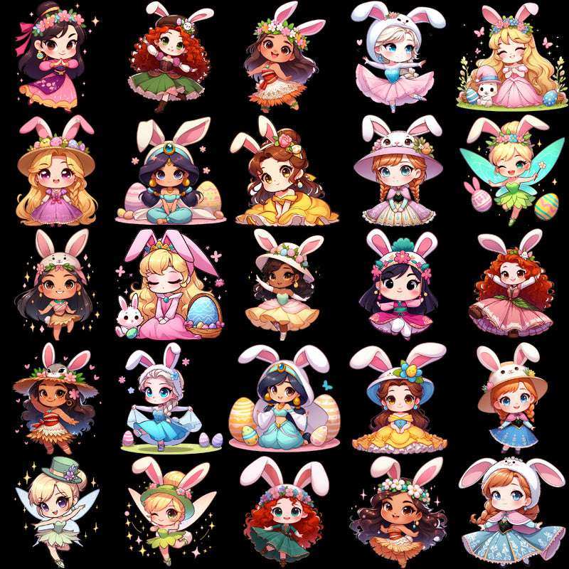 90 Cartoon Princess Easter Day Designs Bundle PNG