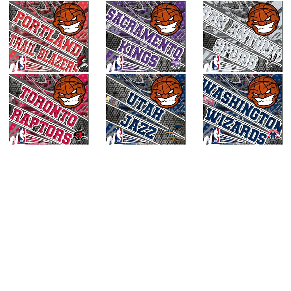 NBA team logos: Trail Blazers, Kings, Spurs, Raptors, Jazz, Wizards for print-ready designs