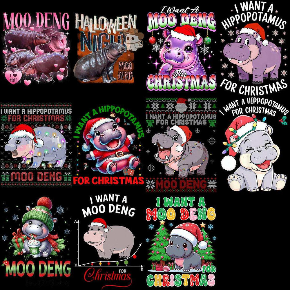 Cute hippo designs for Christmas, Halloween, and holiday prints — perfect for DTF, DTG, embroidery, and tumbler wraps.