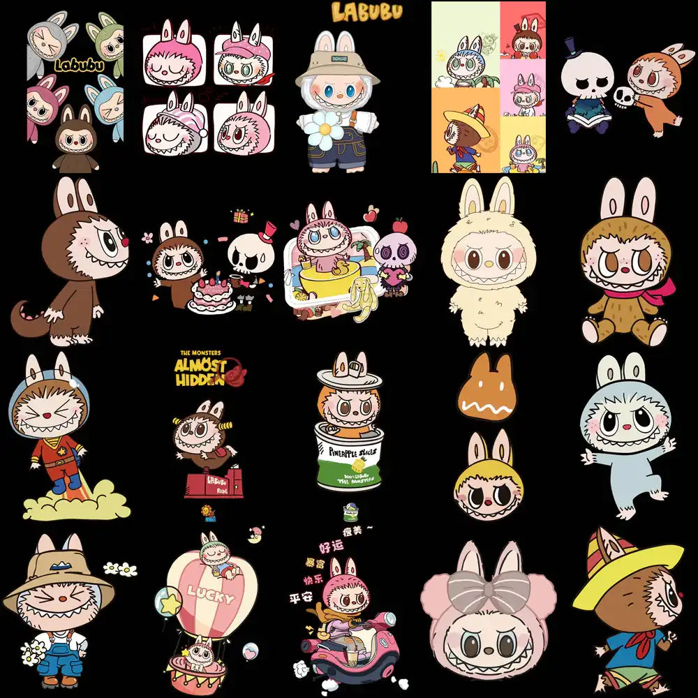 Cute Labubu character designs bundle for DTF, DTG, embroidery & tumbler wraps. Print-ready PNG, SVG, PES.