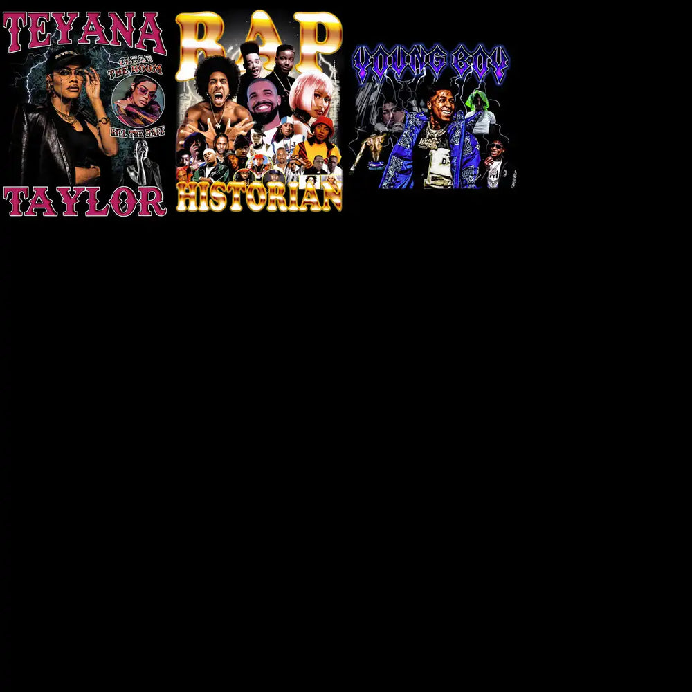 Rap Historian design bundle featuring Teyana Taylor and YoungBoy, ideal for DTF/DTG printing