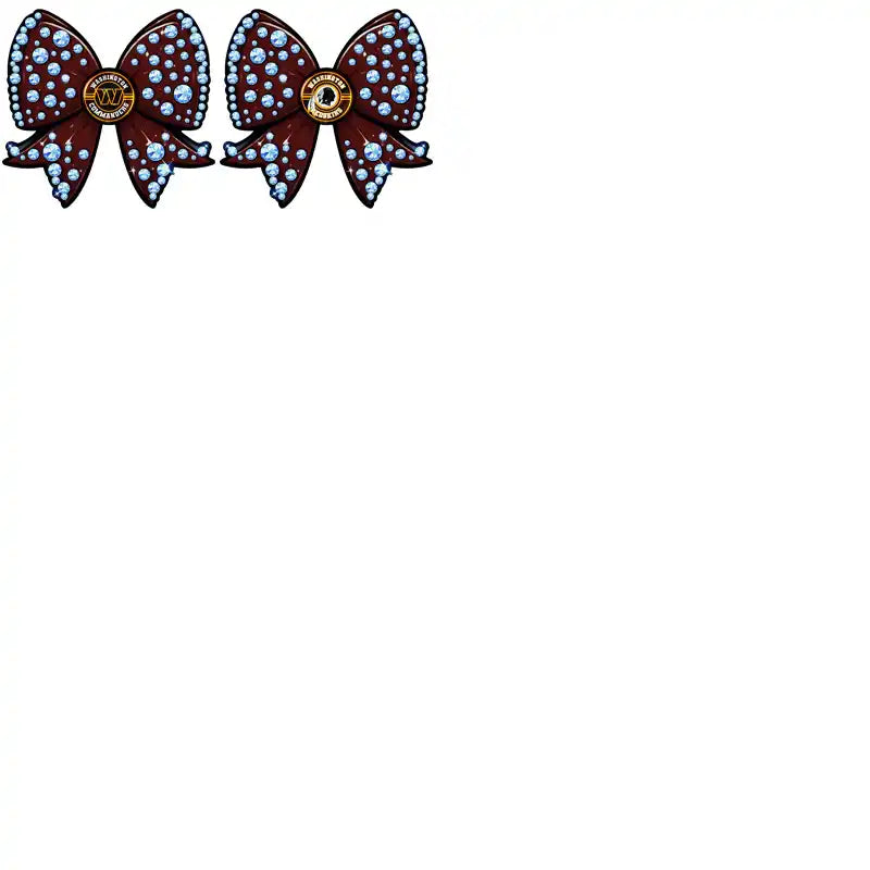 Sparkling blue rhinestone bows with Washington Commanders logo, print-ready for DTF/DTG designs