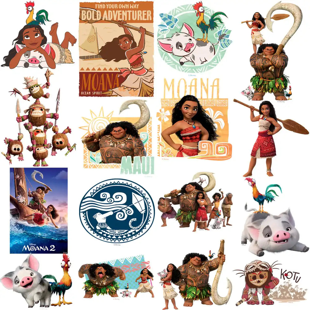 Moana 2 movie character designs, print-ready PNGs for DTF, DTG, embroidery & tumbler wraps