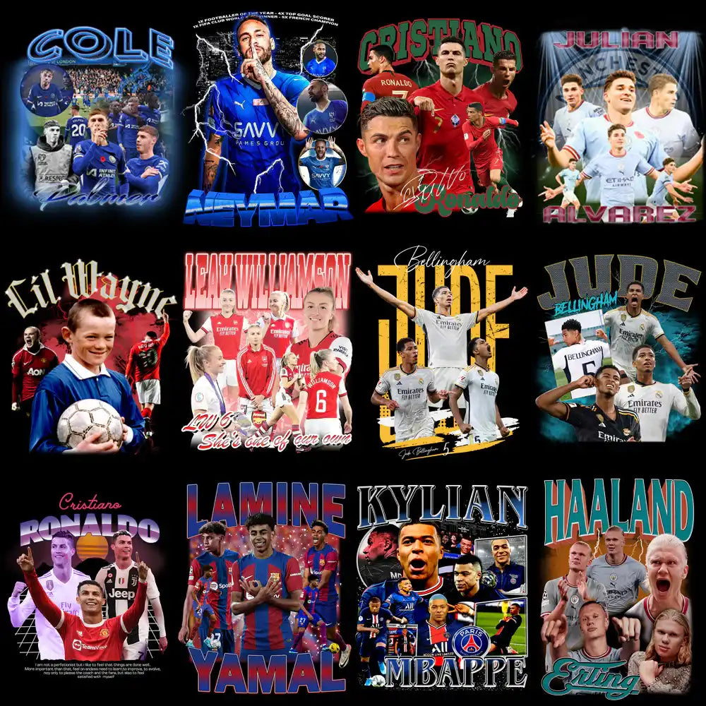 Football player designs for DTF, DTG & embroidery – Neymar, Ronaldo, Haaland, Mbappe & more