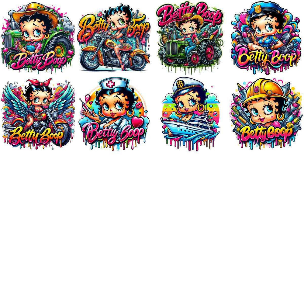 Vibrant Betty Boop designs for DTF, DTG, embroidery & tumbler wraps — print-ready PNG, SVG, PES files