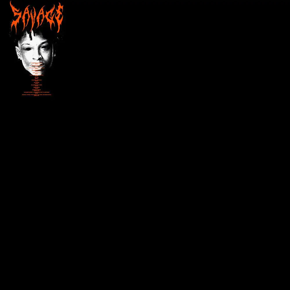 Savage text in fiery orange above a monochrome face, print-ready design for DTF DTG embroidery