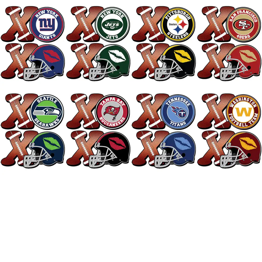 NFL team logos with footballs and helmets, featuring kiss marks for creative design bundles