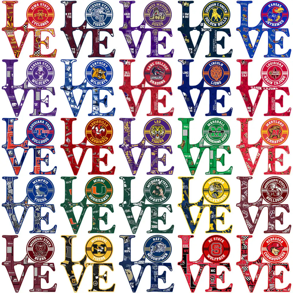 College team LOVE designs for DTF, DTG, embroidery & tumbler wraps. Print-ready PNG, SVG, PES files.