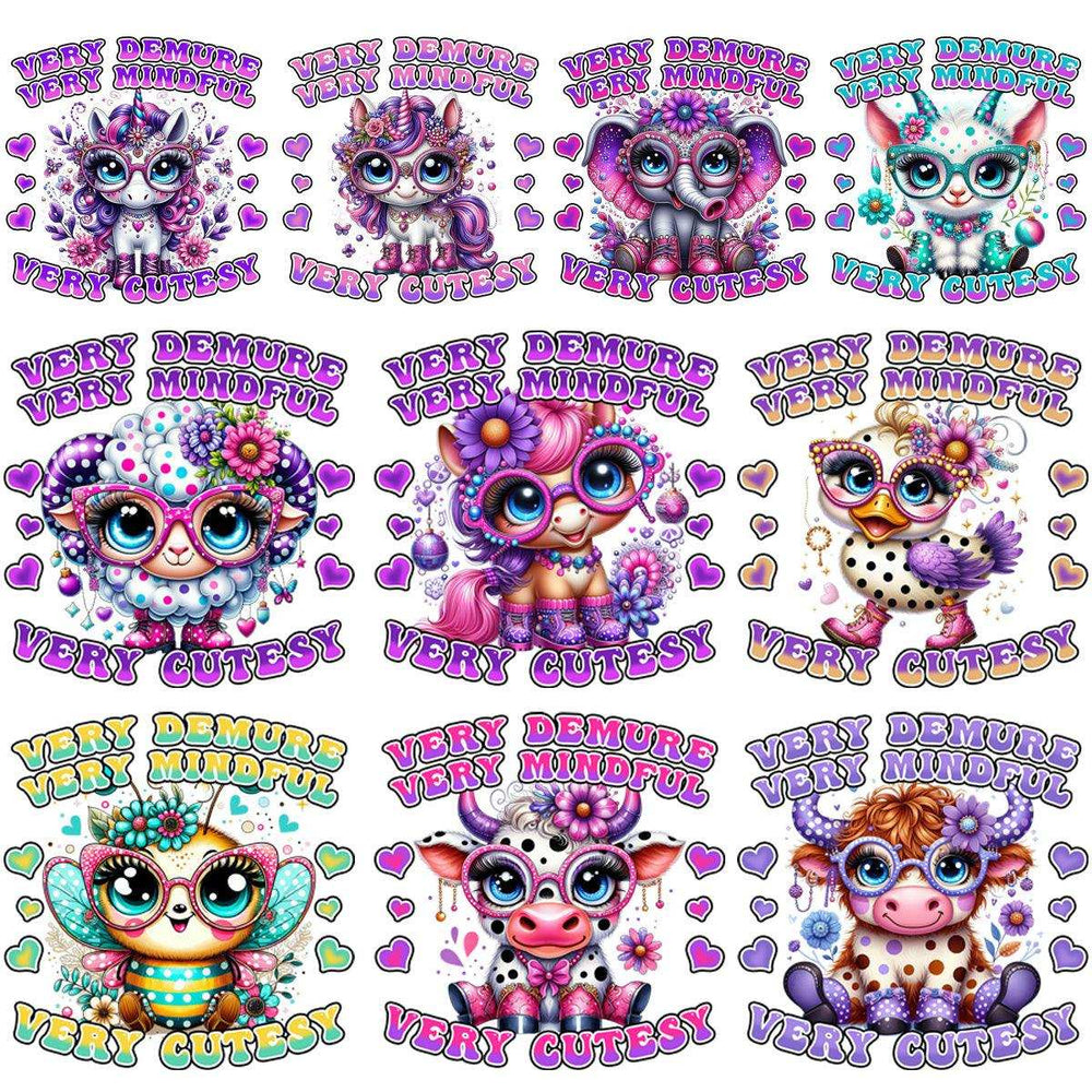 Cute animal designs with glasses, flowers, and hearts for DTF/DTG and embroidery projects