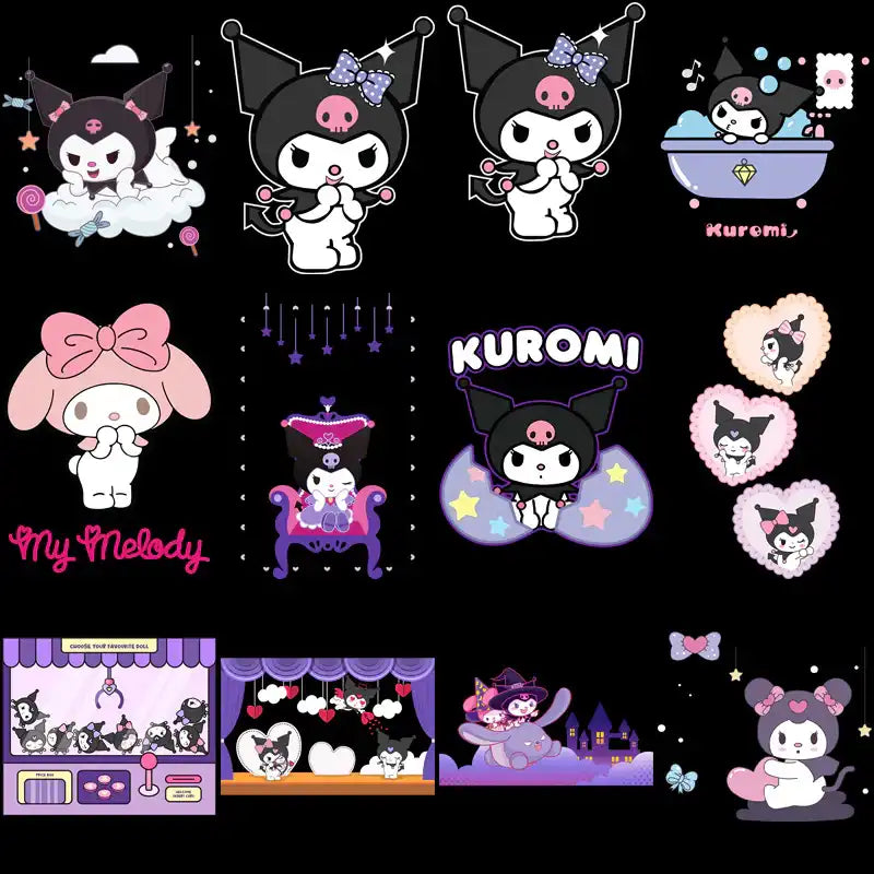 Kuromi and My Melody cute character designs for DTF, DTG, embroidery, and tumbler wraps