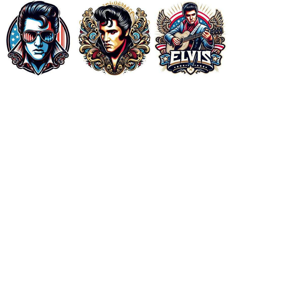 Elvis Presley designs with patriotic themes, ideal for DTF, DTG, and embroidery projects.