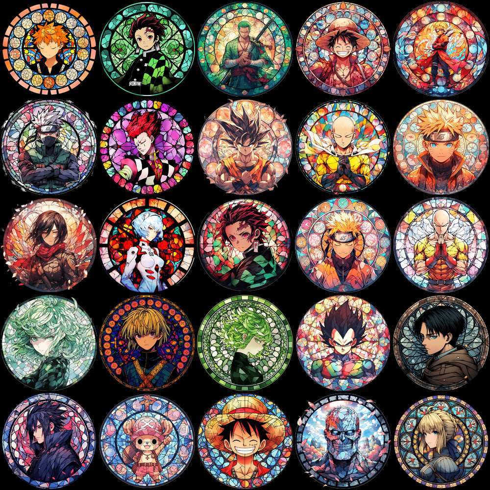 99 Stained Glass Popular Anime Heroes Designs Bundle PNG