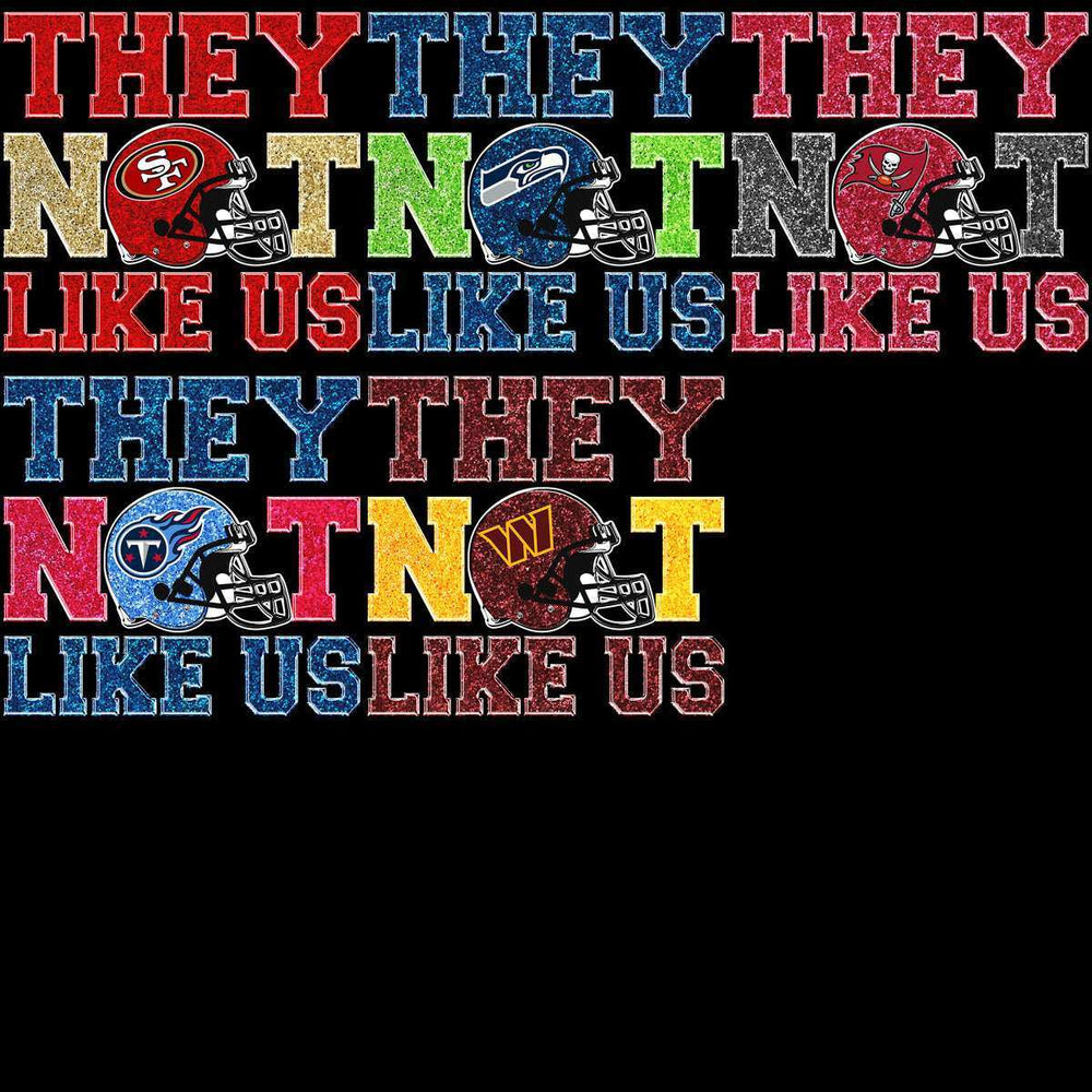 32 Football Teams They Not Like Us Glitter Designs Bundle PNG