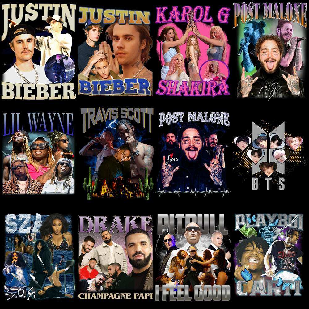 54 Music POP HIP-HOP Artists Pack Bootleg Designs Bundle PNG