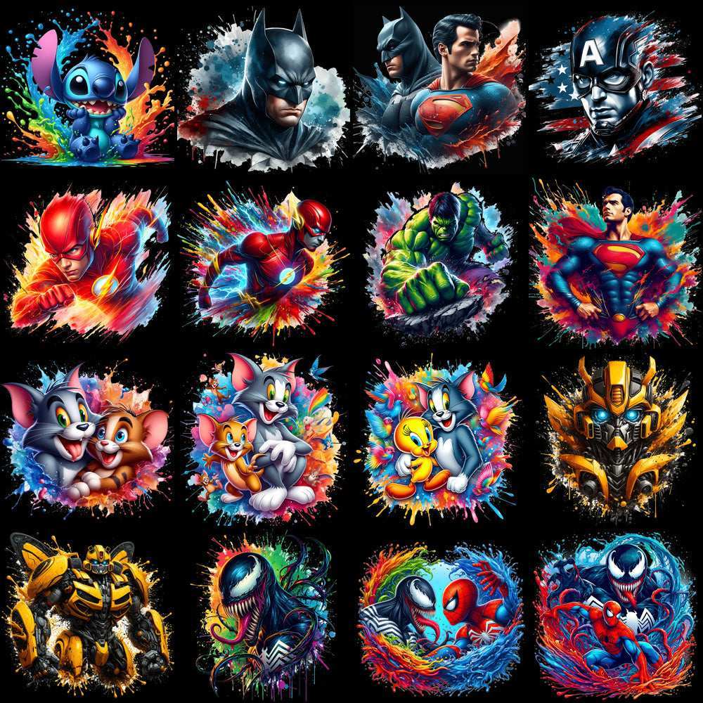 99 Cartoon Popculture Color Drip Designs Bundle PNG