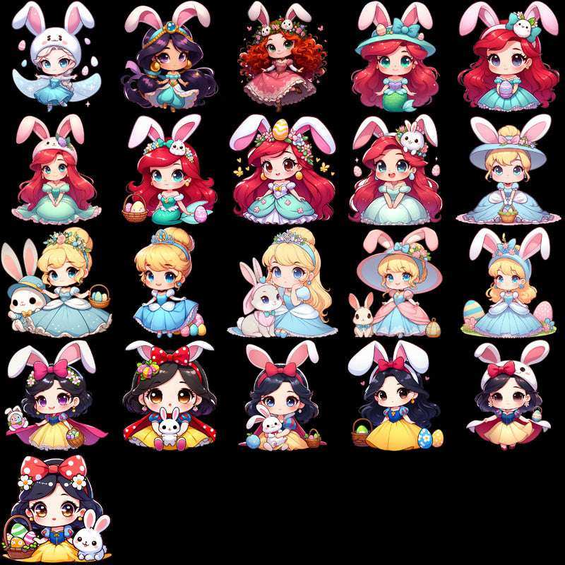90 Cartoon Princess Easter Day Designs Bundle PNG