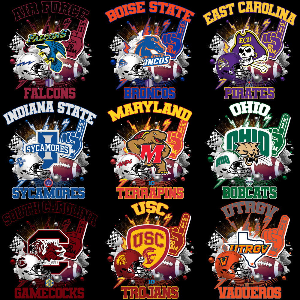 123 College NCAA Team Retro PNG Designs Bundle