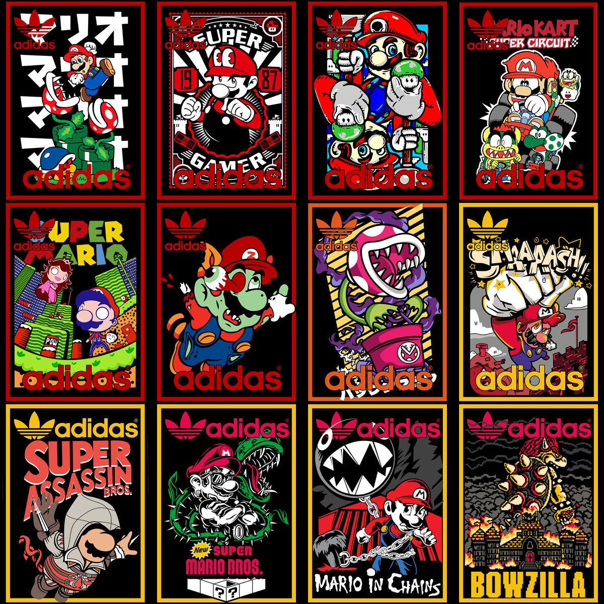 17 Mario Gaming Sport Brand Streetwear Designs Bundle PNG