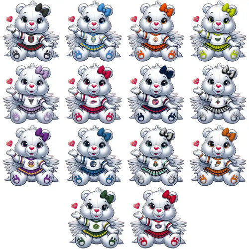 Cute angel bear designs in team jerseys, perfect for DTF, DTG, embroidery, and tumbler wraps