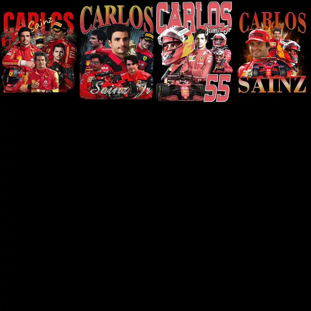 Carlos Sainz Jr. F1 racing designs for DTF, DTG, embroidery, and tumbler wraps. Print-ready PNG, SVG, PES.