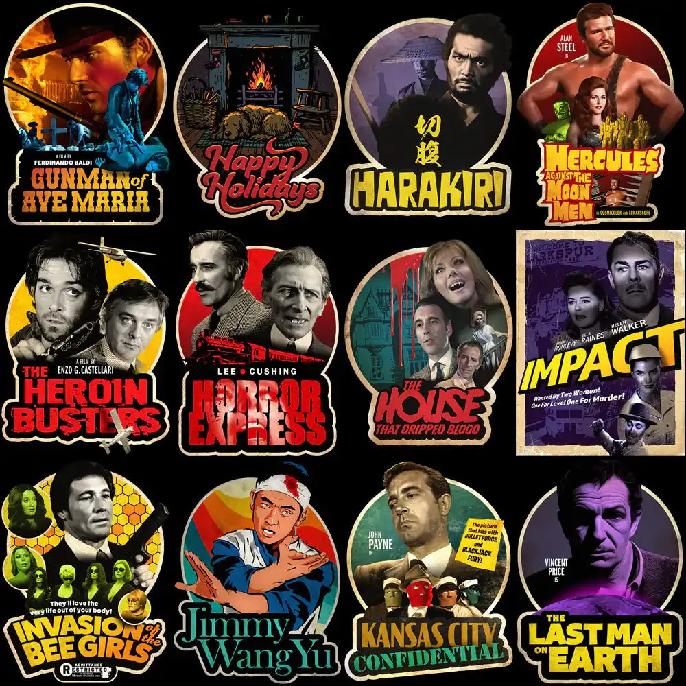 Retro movie poster designs for DTF/DTG, embroidery & tumbler wraps — print-ready PNG, SVG, PES