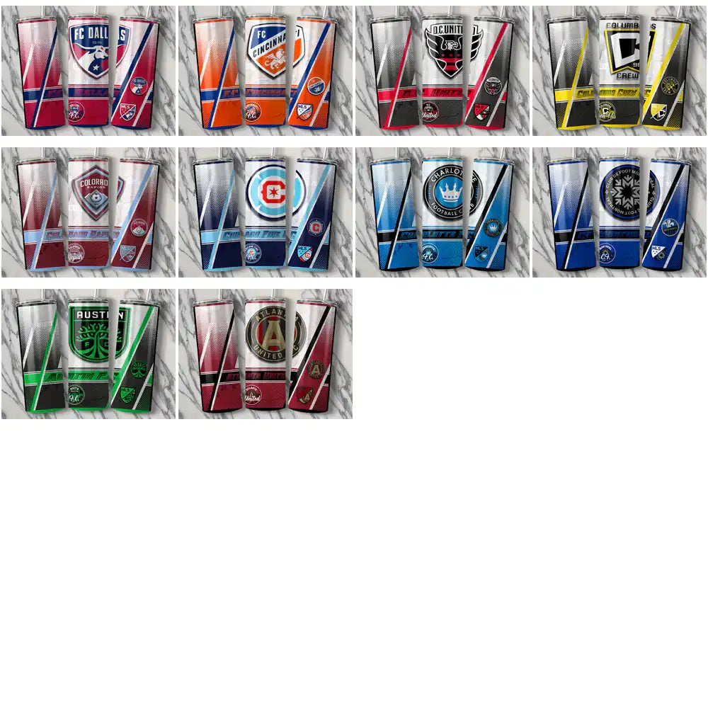 Custom tumbler wraps with sports team logos, vibrant designs for DTF/DTG printing, instant download