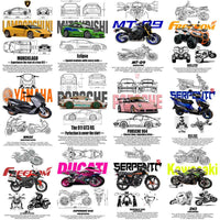Load image into Gallery viewer, 40 Bike &amp; Cars Blueprint Designs Bundle PNG
