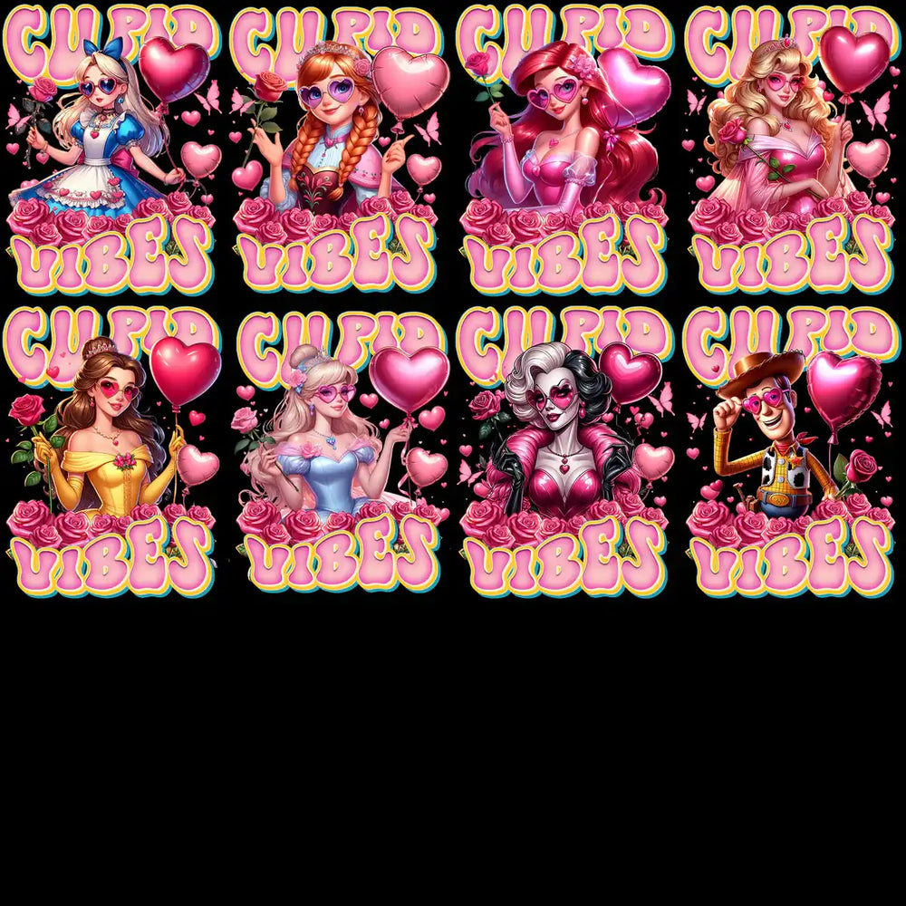 Cupid Vibes Disney Characters with Hearts and Roses Design Bundle