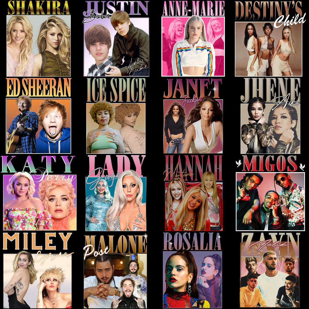 70 Music Popular Stars Tribute Homage Designs Bundle PNG