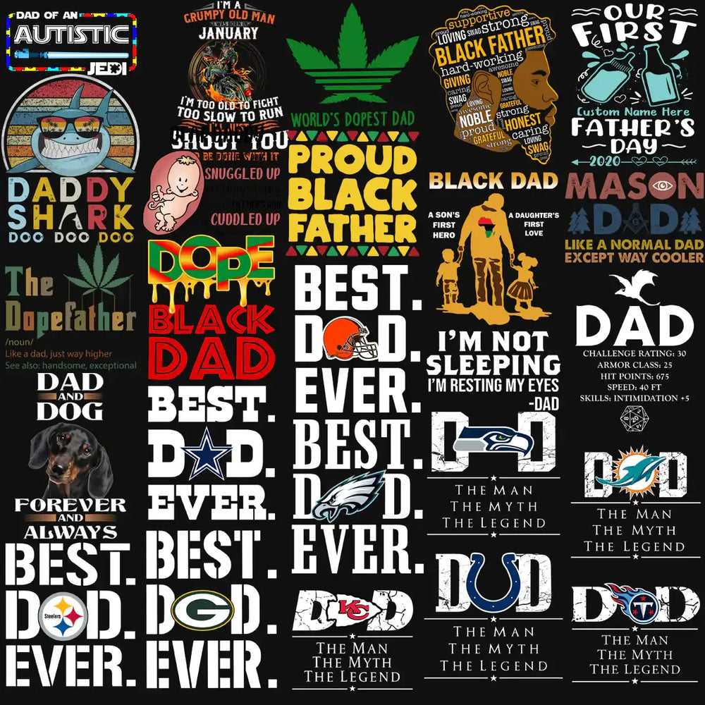 Proud Black Father, Best Dad Ever, Daddy Shark & DTF/DTG print-ready designs for Father's Day apparel