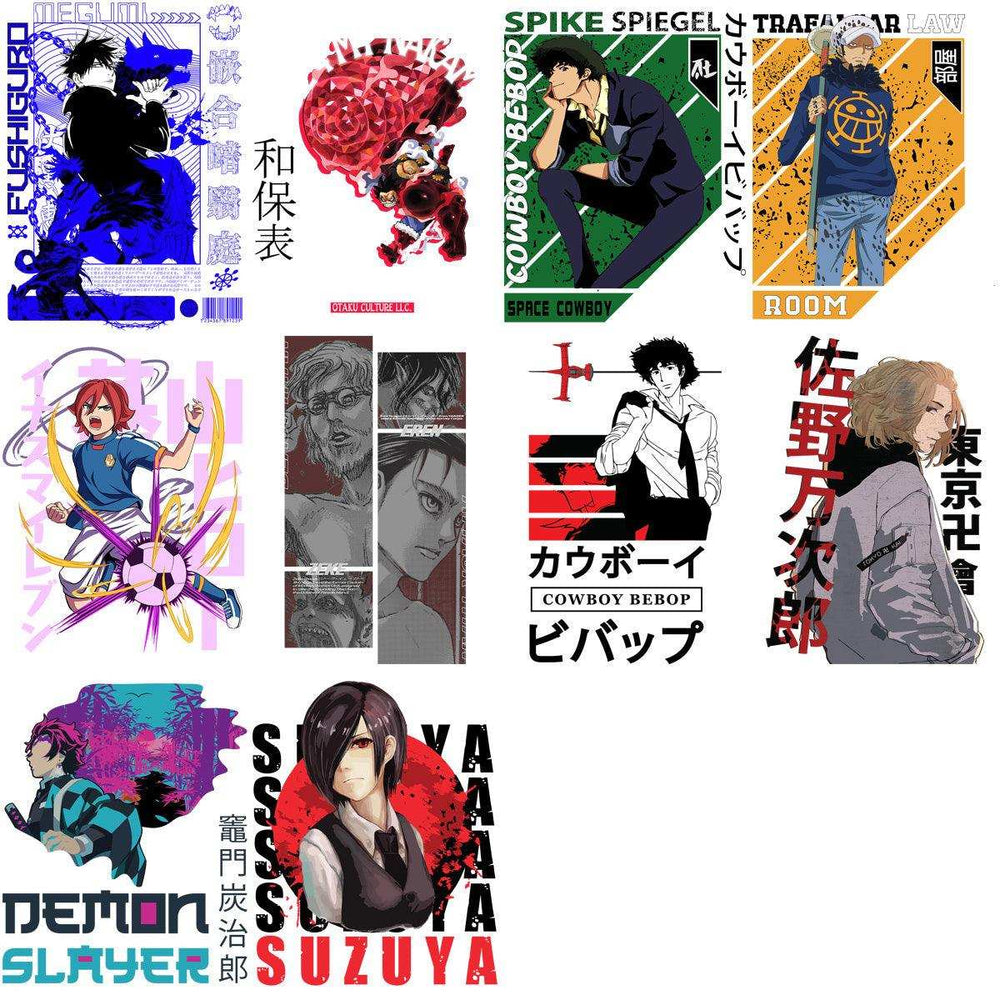 Anime character designs for DTF, DTG, embroidery & tumbler wraps — print-ready PNG, SVG, PES files