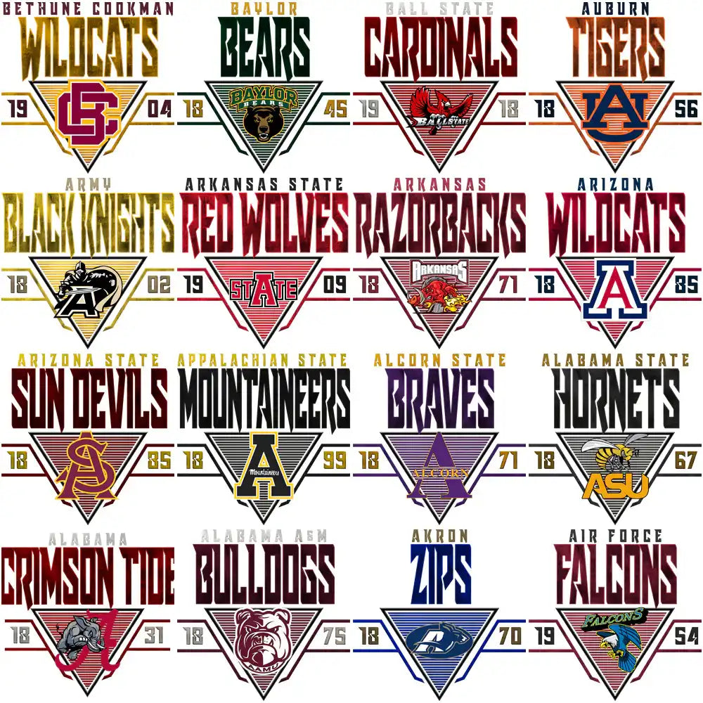 College sports team logos for DTF/DTG & embroidery designs, print-ready PNG/SVG/PES, instant download