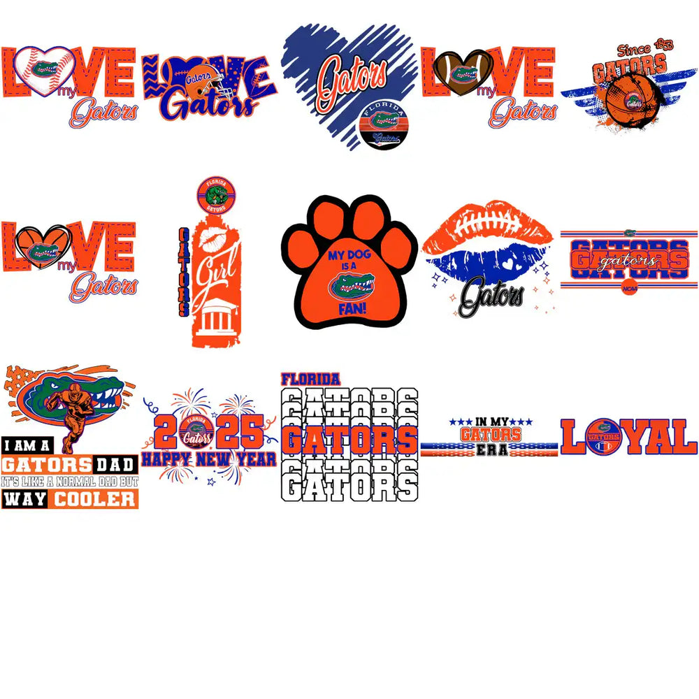Florida Gators fan designs bundle with love, paw, lips, and team graphics for DTG, DTF, embroidery