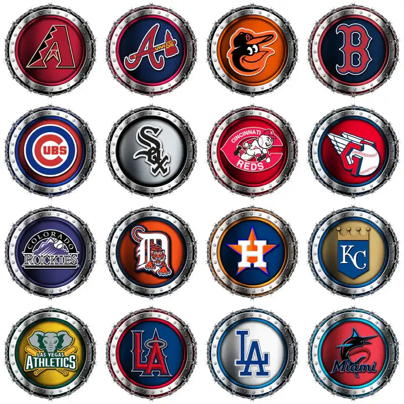 Baseball team logos in metallic badges for DTF/DTG and embroidery designs