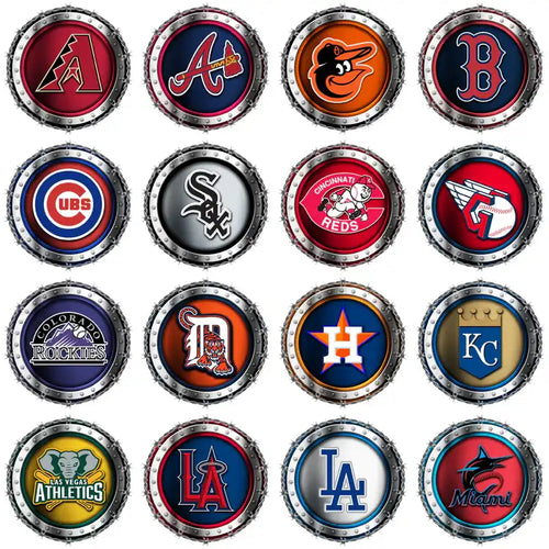 Baseball team logos in metallic badges for DTF/DTG and embroidery designs