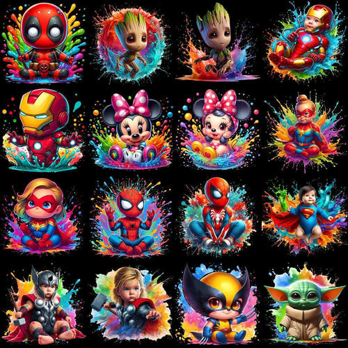 99 Cartoon Popculture Color Drip Designs Bundle PNG