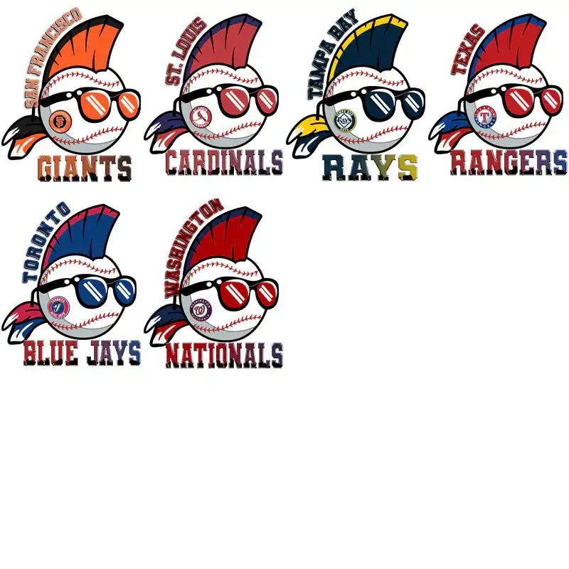 Cool baseball team logos with mohawk designs for Giants, Cardinals, Rays, Rangers, Blue Jays, Nationals
