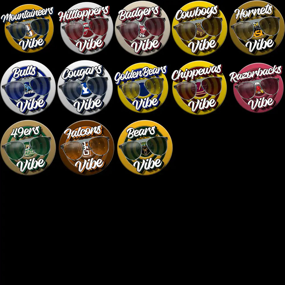 College team vibe sunglasses designs for DTF, DTG, embroidery, and tumbler wraps