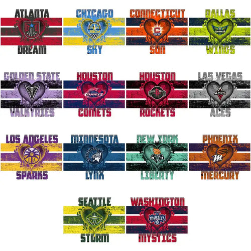 Basketball team designs with heart logos for DTF/DTG and embroidery, print-ready PNG/SVG