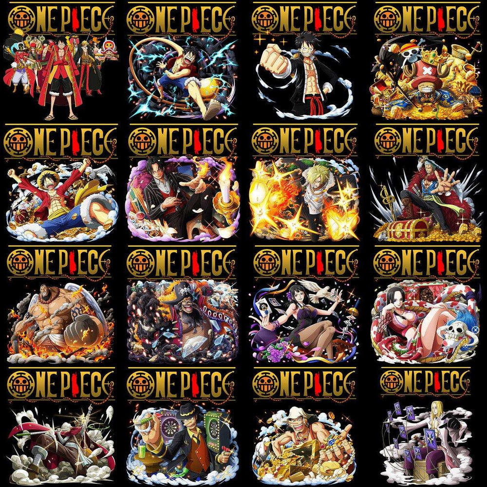 One Piece anime character designs for DTF, DTG, embroidery, and tumbler wraps – print-ready PNG, SVG, PES