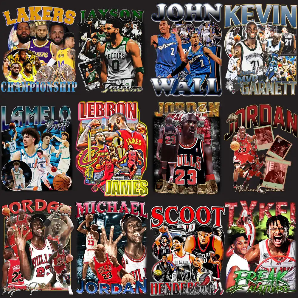 Basketball player designs for DTF/DTG, embroidery & tumbler wraps – LeBron, Jordan, Garnett, Jayson Tatum, Scoot Henderson