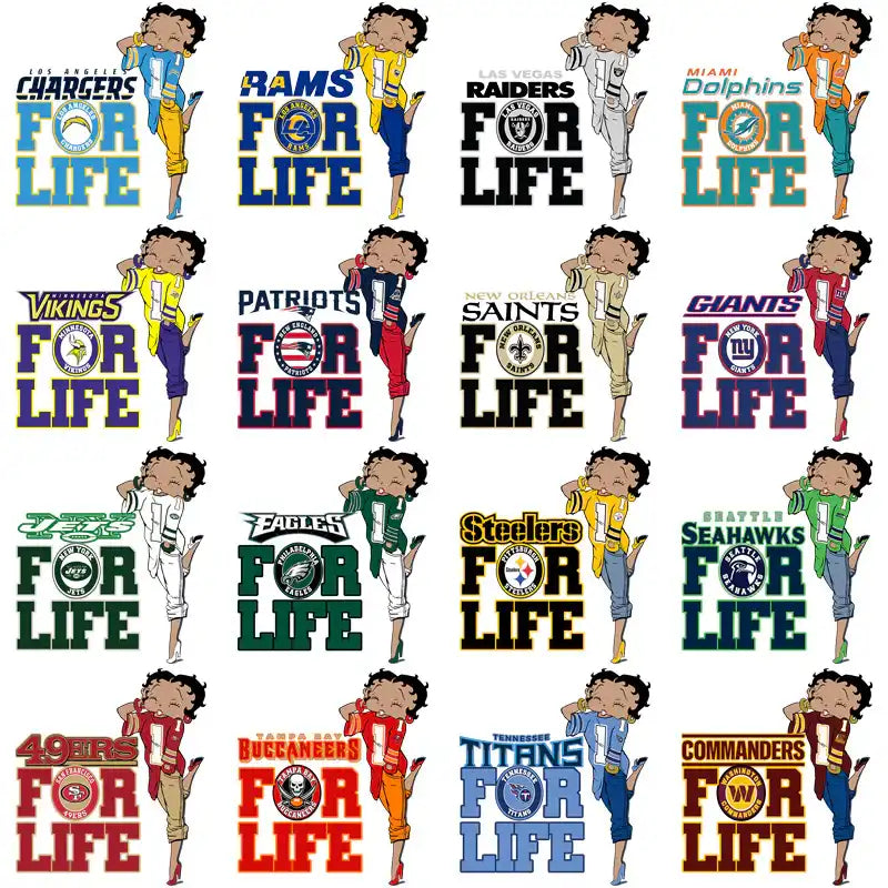 Betty Boop NFL team designs for life, print-ready PNG, SVG, PES bundles